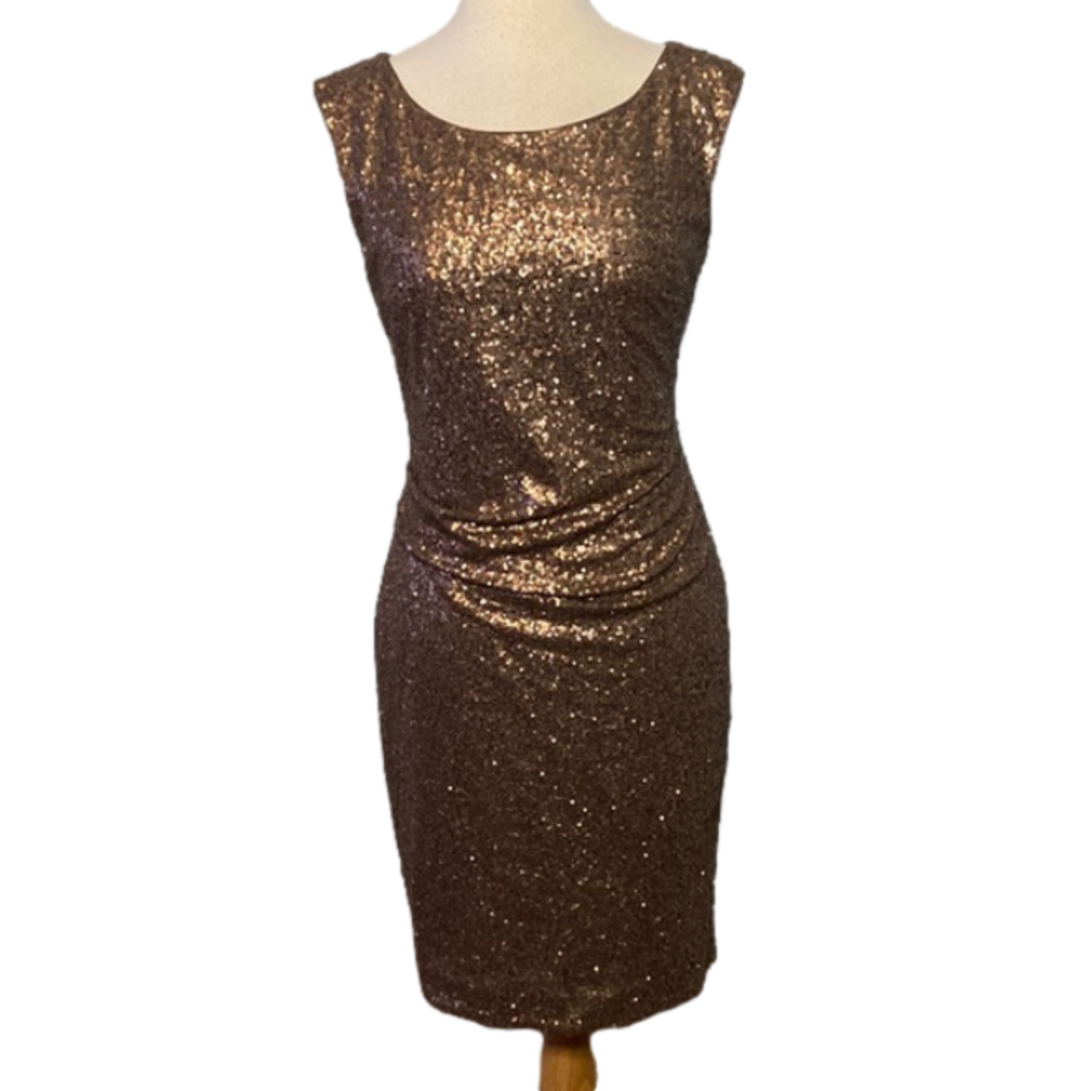 Vince Camuto Sleeveless Dress Sequins Gathered Front Side Slit 6